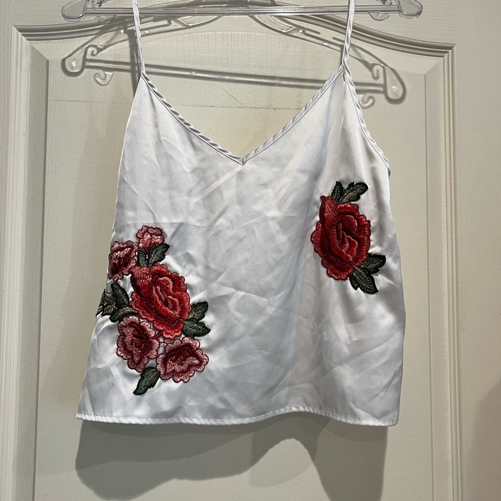 Floral Embroidered White Cami Top